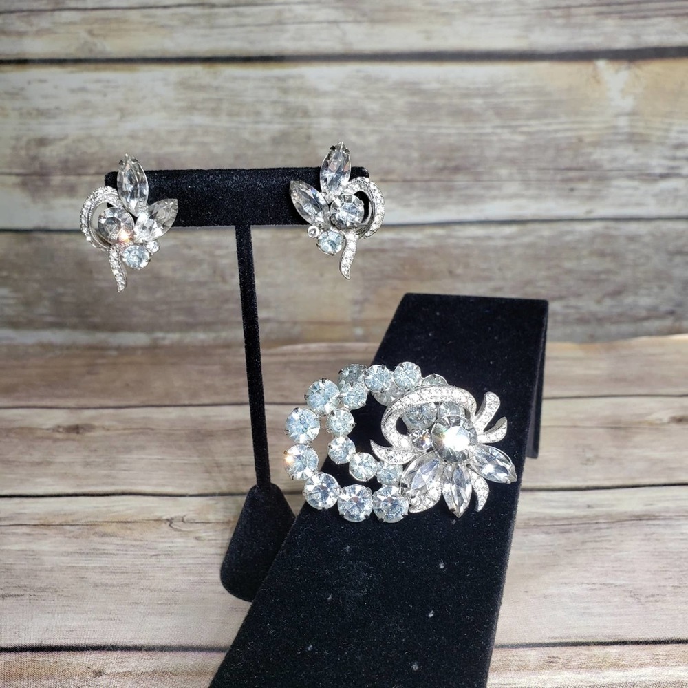 Vtg Eisenberg Ice earrings & brooch set signed